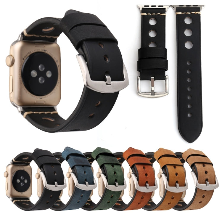 For Apple Watch Series 9&8&7 41mm / SE 3&SE 2&6&SE&5&4 40mm / 3&2&1 38mm Retro Hole Genuine Leather Wrist Watch Band(Brown) - Watch Bands by buy2fix | Online Shopping UK | buy2fix