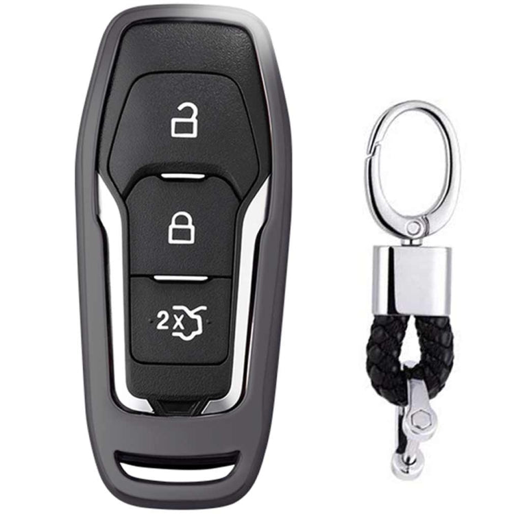 Electroplating TPU Single-shell Car Key Case with Key Ring for Ford Explorer / Edge / Mondeo / EcoSport / Taurus (Black) - Car Key Cases by buy2fix | Online Shopping UK | buy2fix