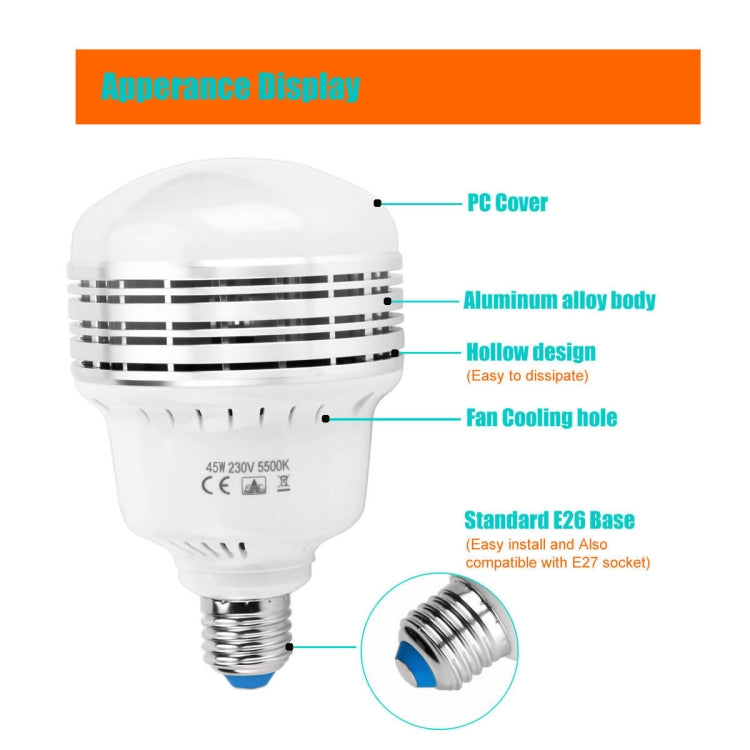 MANTOO PGL45 45W 230V 5500K 5460LM LED Light Bulb for Photography Lighting - LED Blubs & Tubes by MANTOO | Online Shopping UK | buy2fix