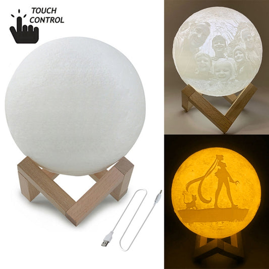 Customized Touch Switch 2-color 3D Print Moon Lamp USB Charging Energy-saving LED Night Light with Wooden Holder Base, Diameter:15cm - Night Lights by buy2fix | Online Shopping UK | buy2fix