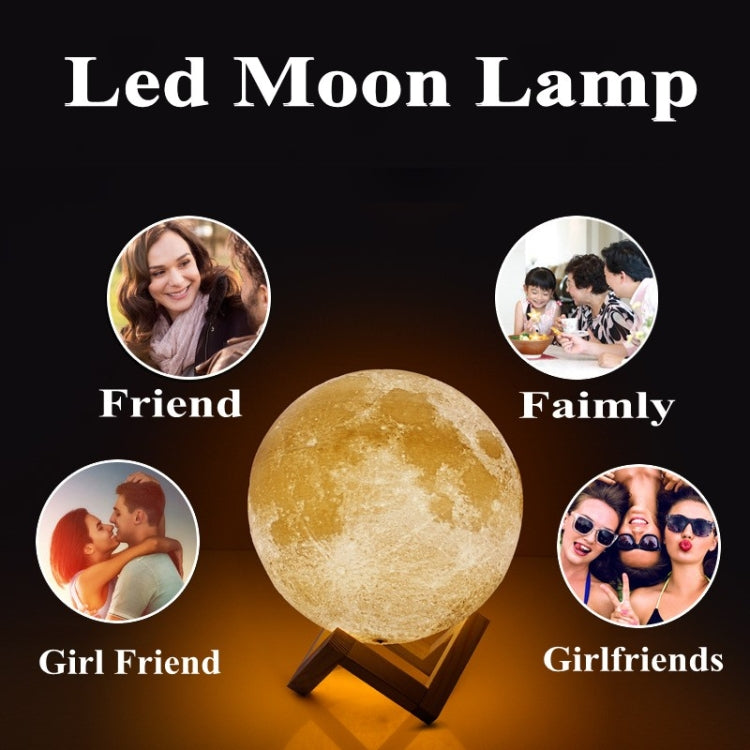 Customized Touch Switch 2-color 3D Print Moon Lamp USB Charging Energy-saving LED Night Light with Wooden Holder Base, Diameter:20cm - Night Lights by buy2fix | Online Shopping UK | buy2fix