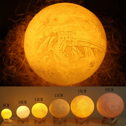 Customized Patted 3-color 3D Print Lamp USB Charging Energy-saving LED Night Light with Wooden Holder Base, Diameter:20cm - Night Lights by buy2fix | Online Shopping UK | buy2fix