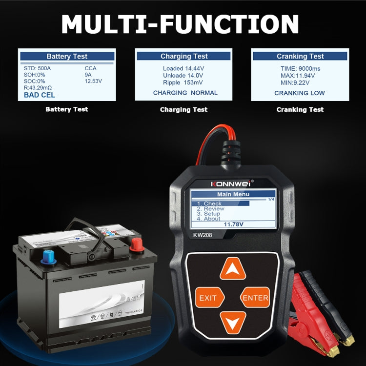 KONNWEI KW208 Car TFT Color Screen Battery Tester Support 8 Languages - Code Readers & Scan Tools by KONNWEI | Online Shopping UK | buy2fix