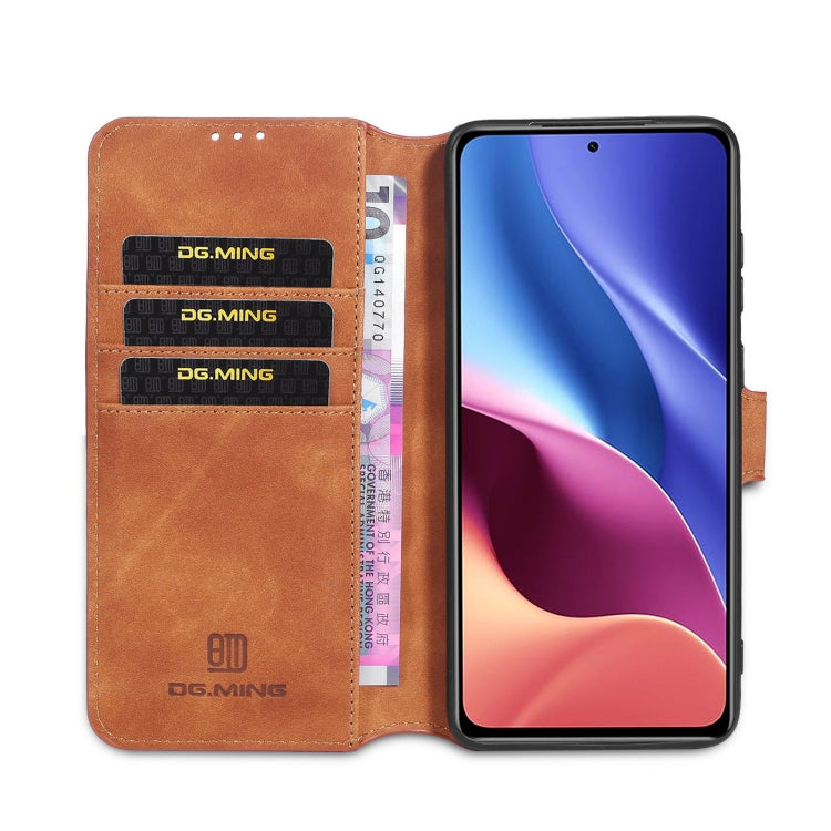 For Xiaomi Redmi K40 DG.MING Retro Oil Side Horizontal Flip Leather Case with Holder & Card Slots & Wallet(Brown) - Xiaomi Cases by DG.MING | Online Shopping UK | buy2fix