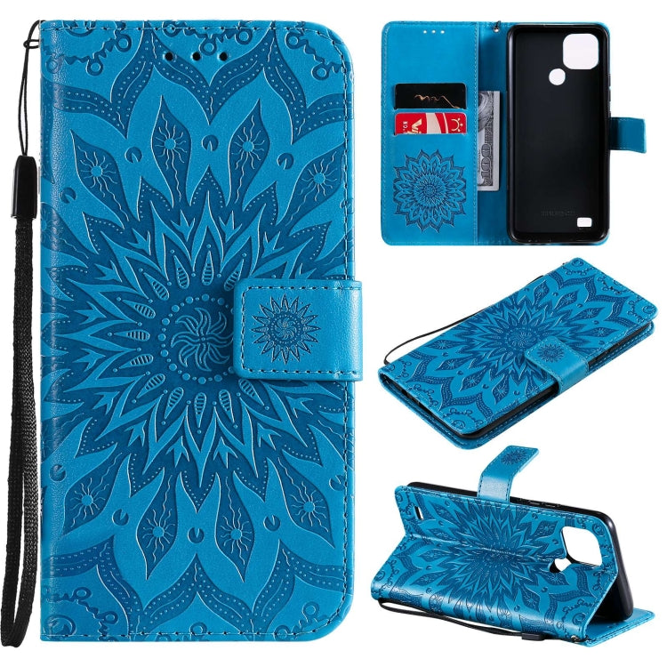 For OPPO Realme C20 / C21 Sun Embossing Pattern Horizontal Flip Leather Case with Card Slot & Holder & Wallet & Lanyard(Blue) - Realme Cases by buy2fix | Online Shopping UK | buy2fix