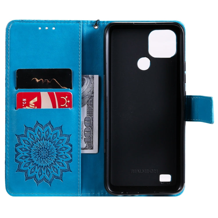 For OPPO Realme C20 / C21 Sun Embossing Pattern Horizontal Flip Leather Case with Card Slot & Holder & Wallet & Lanyard(Blue) - Realme Cases by buy2fix | Online Shopping UK | buy2fix