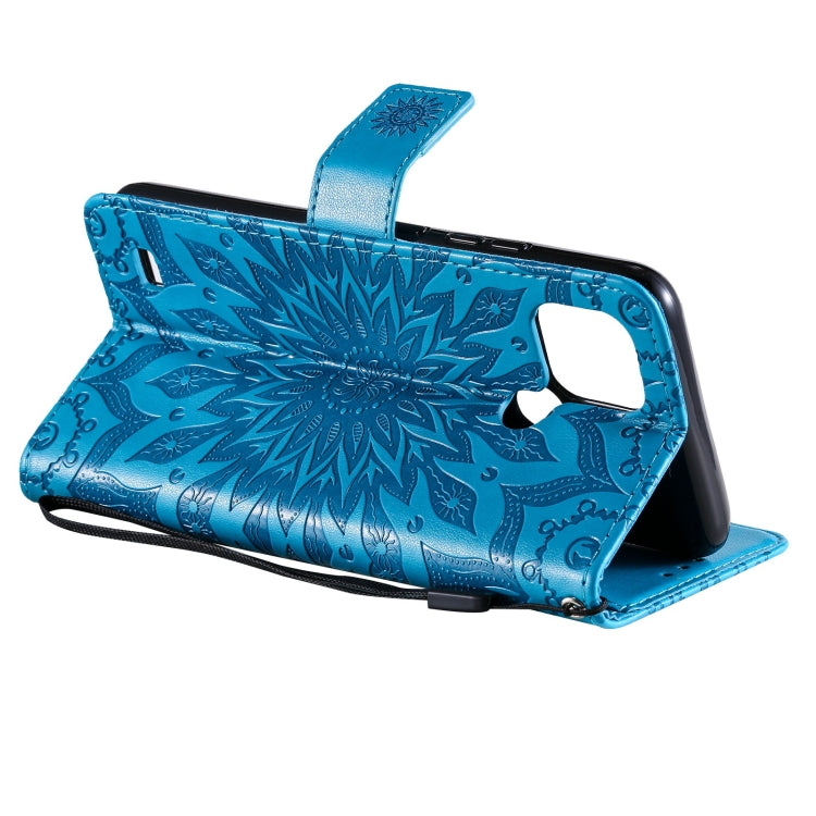 For OPPO Realme C20 / C21 Sun Embossing Pattern Horizontal Flip Leather Case with Card Slot & Holder & Wallet & Lanyard(Blue) - Realme Cases by buy2fix | Online Shopping UK | buy2fix