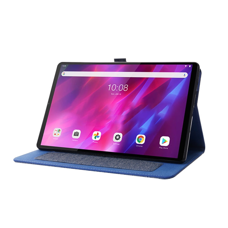 For Lenovo Tab K10 Fabric Texture Horizontal Flip TPU Leather Case with Holder(Blue) - Lenovo by buy2fix | Online Shopping UK | buy2fix