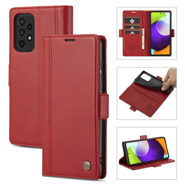 For Samsung Galaxy A52 5G / 4G LC.IMEEKE Magnetic Buckle PU + TPU Horizontal Flip Leather Case with Holder & Card Slots & Wallet(Red) - Galaxy Phone Cases by LC.IMEEKE | Online Shopping UK | buy2fix