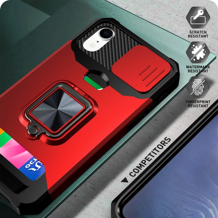 For iPhone XR Sliding Camshield Card Slot Ring Kickstand Phone Case(Dark Green) - More iPhone Cases by buy2fix | Online Shopping UK | buy2fix