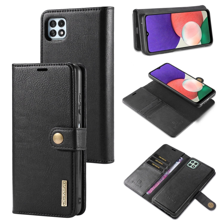 For Samsung Galaxy A22 5G DG.MING Crazy Horse Texture Flip Detachable Magnetic Leather Case with Holder & Card Slots & Wallet(Black) - Galaxy Phone Cases by DG.MING | Online Shopping UK | buy2fix