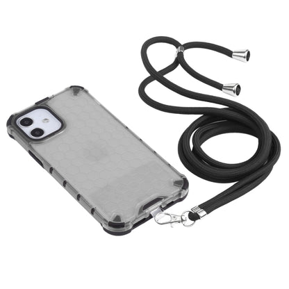 For iPhone 12 mini Shockproof Honeycomb PC + TPU Case with Neck Lanyard (Grey) - iPhone 12 mini Cases by buy2fix | Online Shopping UK | buy2fix