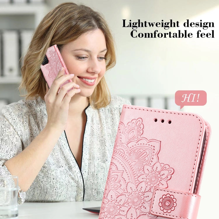 For Google Pixel 6 7-petal Flowers Embossing Pattern Horizontal Flip PU Leather Case with Holder & Card Slots & Wallet & Photo Frame(Rose Gold) - Google Cases by buy2fix | Online Shopping UK | buy2fix