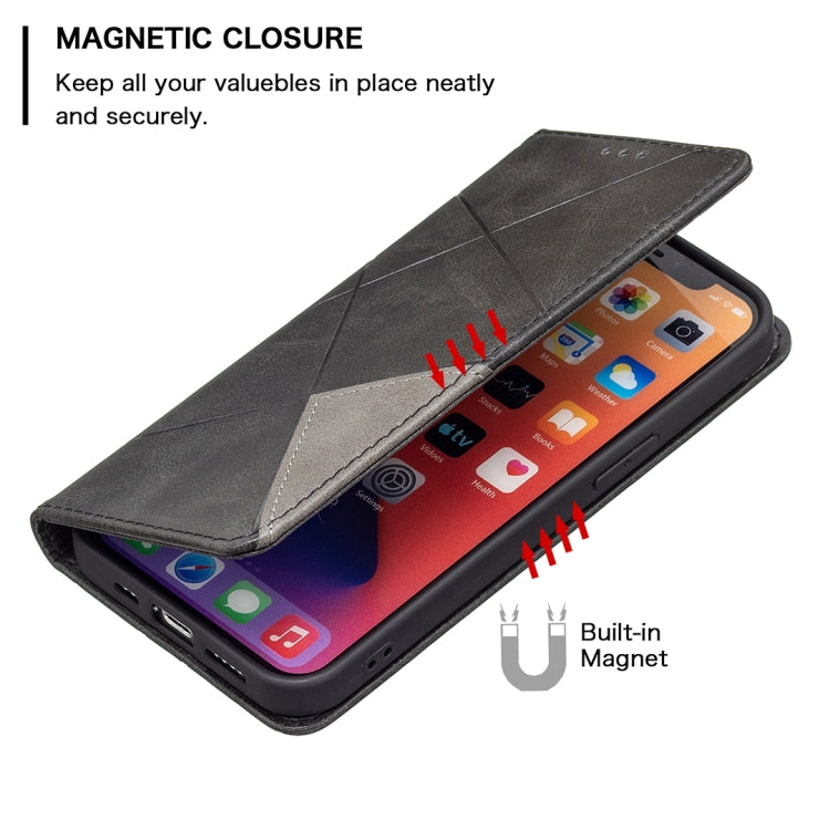 For iPhone 13 Pro Max Rhombus Texture Horizontal Flip Magnetic Leather Case with Holder & Card Slots (Black) - iPhone 13 Pro Max Cases by buy2fix | Online Shopping UK | buy2fix