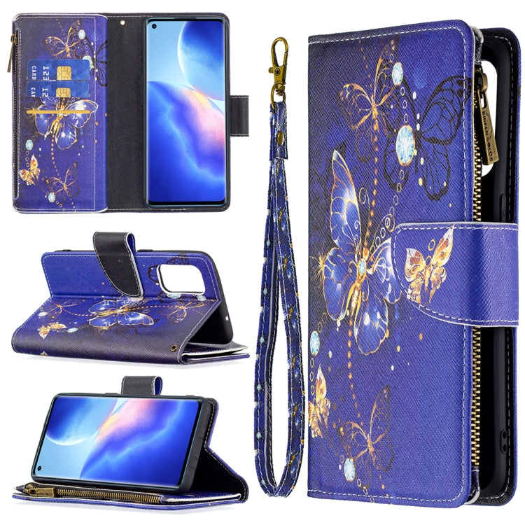 For OPPO Reno5 5G Colored Drawing Pattern Zipper Horizontal Flip Leather Case with Holder & Card Slots & Wallet(Purple Butterfly) - OPPO Cases by buy2fix | Online Shopping UK | buy2fix