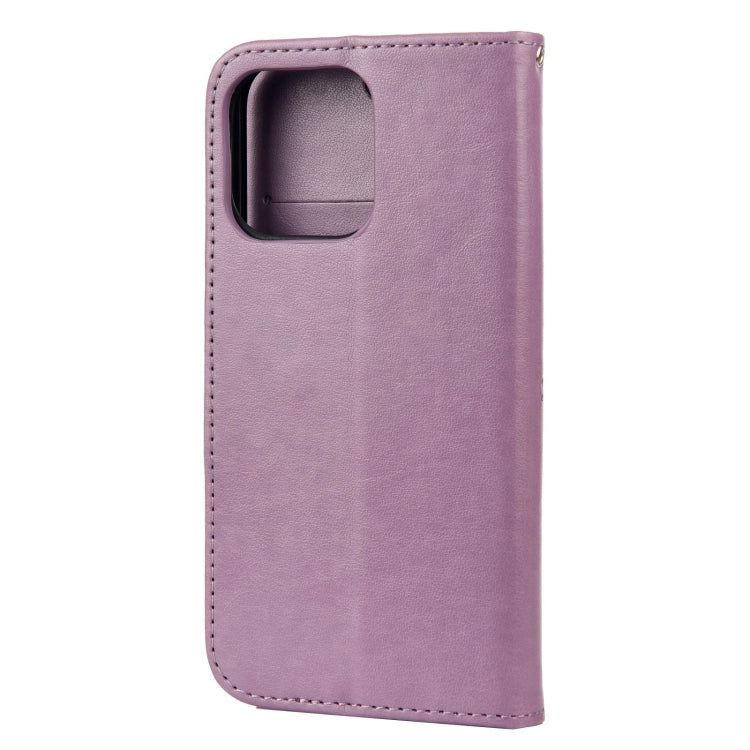 For iPhone 13 Butterfly Flower Pattern Horizontal Flip Leather Case with Holder & Card Slots & Wallet(Light Purple) - iPhone 13 Cases by buy2fix | Online Shopping UK | buy2fix