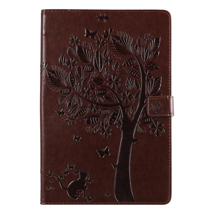 For Galaxy Tab S5e Pressed Printing Cat and Tree Pattern Horizontal Flip Leather Case with Holder & Card Slots & Wallet(Brown) - Tab S5E 10.5 T720 / T725 by buy2fix | Online Shopping UK | buy2fix