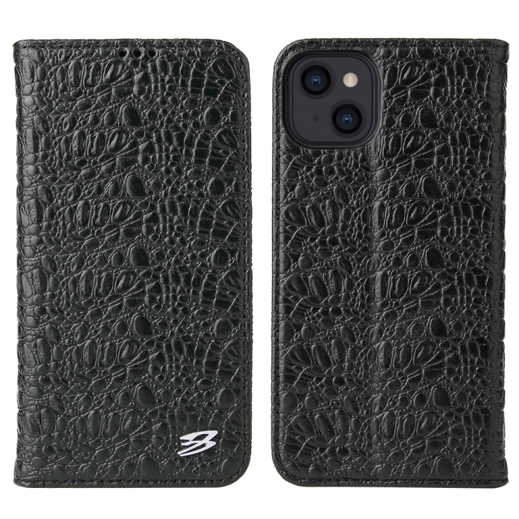 For iPhone 13 Fierre Shann Crocodile Texture Magnetic Horizontal Flip Genuine Leather Case with Holder & Card Slot(Black) - iPhone 13 Cases by FIERRE SHANN | Online Shopping UK | buy2fix