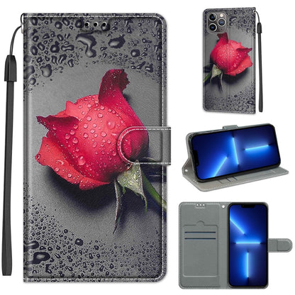 For iPhone 13 Pro Max Voltage Colored Drawing Magnetic Clasp Horizontal Flip PU Leather Case with Holder & Card Slots (C14 Black Water Drop Rose) - iPhone 13 Pro Max Cases by buy2fix | Online Shopping UK | buy2fix