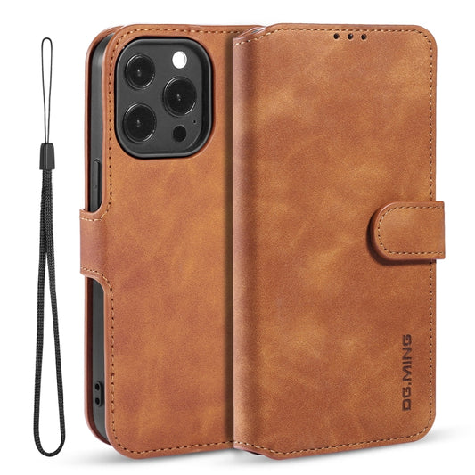 For iPhone 13 Pro DG.MING Retro Oil Side Horizontal Flip Leather Case with Holder & Card Slots & Wallet (Brown) - iPhone 13 Pro Cases by DG.MING | Online Shopping UK | buy2fix