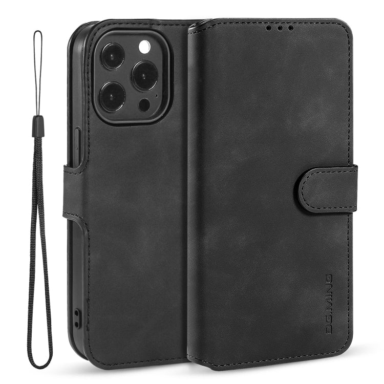 For iPhone 13 Pro DG.MING Retro Oil Side Horizontal Flip Leather Case with Holder & Card Slots & Wallet (Black) - iPhone 13 Pro Cases by DG.MING | Online Shopping UK | buy2fix