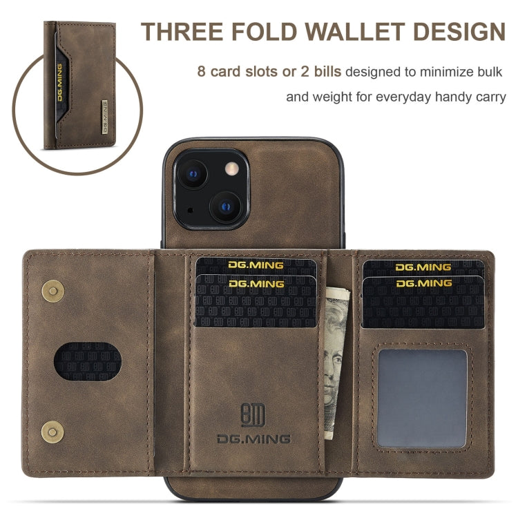 For iPhone 13 DG.MING M2 Series 3-Fold Card Bag Shockproof Case with Wallet & Holder Function(Coffee) - iPhone 13 Cases by DG.MING | Online Shopping UK | buy2fix