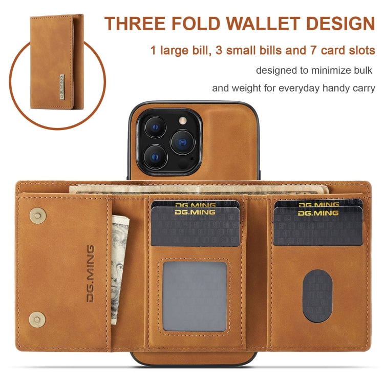 For iPhone 13 Pro Max DG.MING M1 Series 3-Fold Multi Card Wallet Shockproof Case with Holder Function (Brown) - iPhone 13 Pro Max Cases by DG.MING | Online Shopping UK | buy2fix