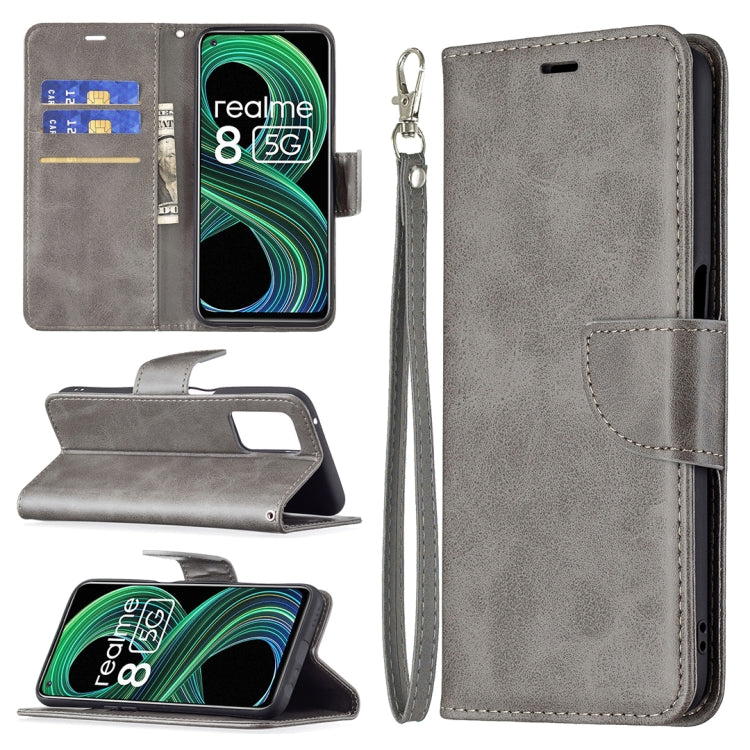 For OPPO Realme 8 5G/Realme V13 5G Retro Lambskin Texture Pure Color Horizontal Flip PU Leather Case with Holder & Card Slots & Wallet & Lanyard(Grey) - Realme Cases by buy2fix | Online Shopping UK | buy2fix