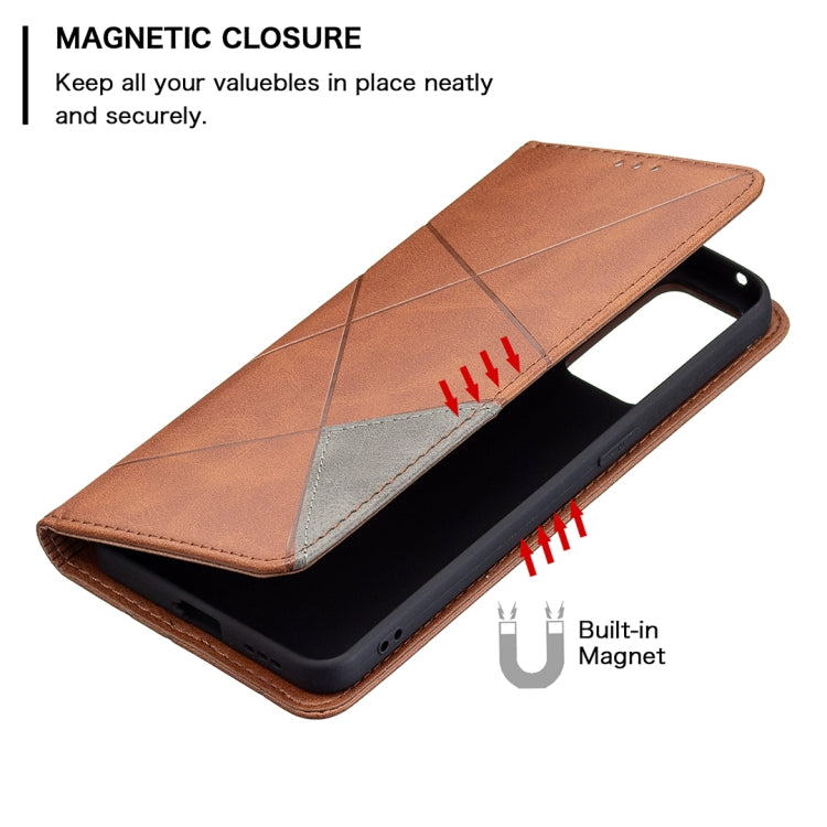 For OPPO Reno6 Rhombus Texture Horizontal Flip Magnetic Leather Case with Holder & Card Slots(Brown) - OPPO Cases by buy2fix | Online Shopping UK | buy2fix