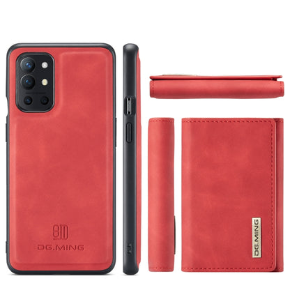 DG.MING M1 Series 3-Fold Multi Card Wallet  Back Cover Shockproof Case with Holder Function For OnePlus 9R(Red) - OnePlus Cases by DG.MING | Online Shopping UK | buy2fix