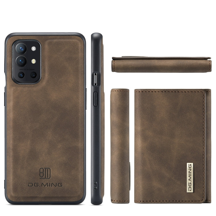 DG.MING M1 Series 3-Fold Multi Card Wallet  Back Cover Shockproof Case with Holder Function For OnePlus 9R(Coffee) - OnePlus Cases by DG.MING | Online Shopping UK | buy2fix