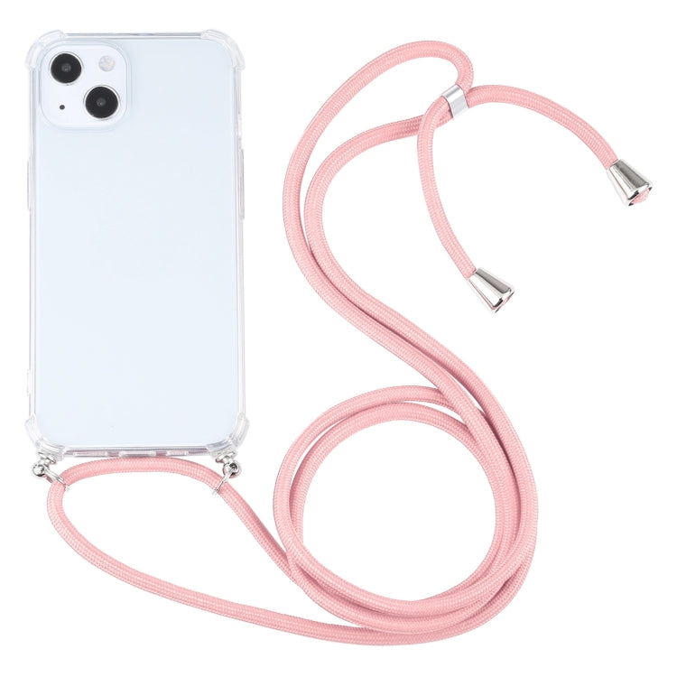 For iPhone 13 Four-corner Shockproof Transparent TPU Protective Case with Lanyard(Pink) - iPhone 13 Cases by buy2fix | Online Shopping UK | buy2fix