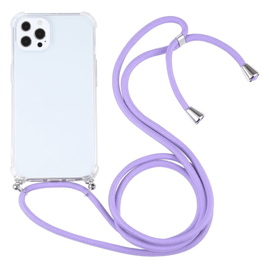 For iPhone 13 Pro Four-corner Shockproof Transparent TPU Protective Case with Lanyard (Purple) - iPhone 13 Pro Cases by buy2fix | Online Shopping UK | buy2fix