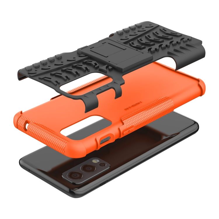 For OnePlus Nord 2 5G Tire Texture Shockproof TPU+PC Protective Case with Holder(Orange) - OnePlus Cases by buy2fix | Online Shopping UK | buy2fix