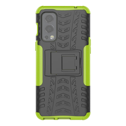 For OnePlus Nord 2 5G Tire Texture Shockproof TPU+PC Protective Case with Holder(Green) - OnePlus Cases by buy2fix | Online Shopping UK | buy2fix
