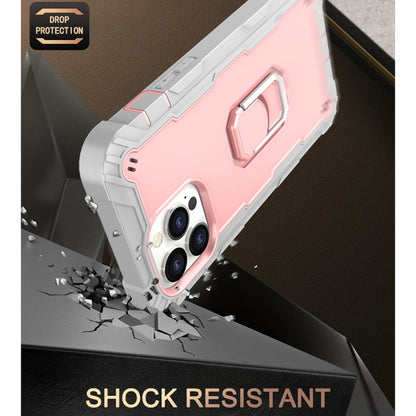 For iPhone 13 Pro Max PC + Rubber 3-layers Shockproof Protective Case with Rotating Holder (Grey White + Rose Gold) - iPhone 13 Pro Max Cases by buy2fix | Online Shopping UK | buy2fix
