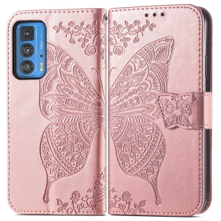 Butterfly Love Flowers Embossed Horizontal Flip Leather Case with Holder & Card Slots & Wallet & Lanyard For Motorola Edge 20 Pro(Rose Gold) - Motorola Cases by buy2fix | Online Shopping UK | buy2fix