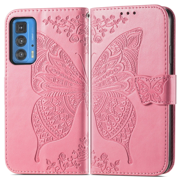 Butterfly Love Flowers Embossed Horizontal Flip Leather Case with Holder & Card Slots & Wallet & Lanyard For Motorola Edge 20 Pro(Pink) - Motorola Cases by buy2fix | Online Shopping UK | buy2fix