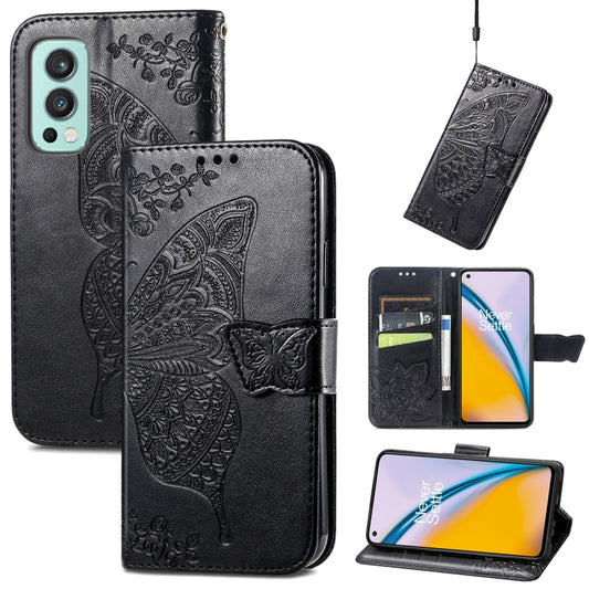 Butterfly Love Flowers Embossed Horizontal Flip Leather Case with Holder & Card Slots & Wallet & Lanyard For OnePlus Nord 2 5G(Black) - OnePlus Cases by buy2fix | Online Shopping UK | buy2fix