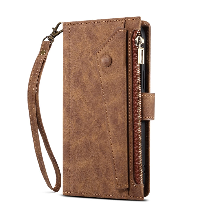 For iPhone 13 Pro Retro Frosted Horizontal Flip Leather Case with Holder & Card Slot & Wallet & Zipper Pocket & Lanyard (Brown) - iPhone 13 Pro Cases by buy2fix | Online Shopping UK | buy2fix