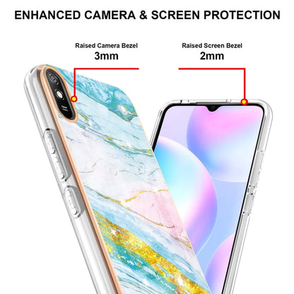 For Xiaomi Redmi 9A Electroplating Marble Pattern Dual-side IMD TPU Shockproof Case(Green 004) - Xiaomi Cases by buy2fix | Online Shopping UK | buy2fix