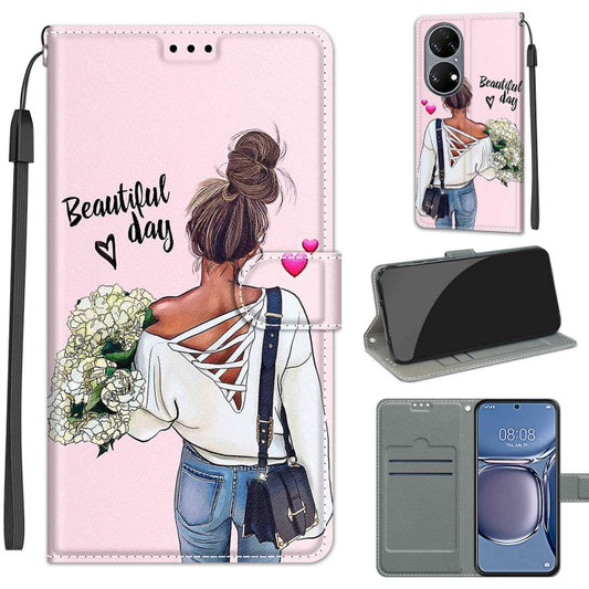 Voltage Coloured Drawing Magnetic Clasp Horizontal Flip PU Leather Case with Holder & Card Slots For Huawei P50(C09 Hug Flower) - Huawei Cases by buy2fix | Online Shopping UK | buy2fix