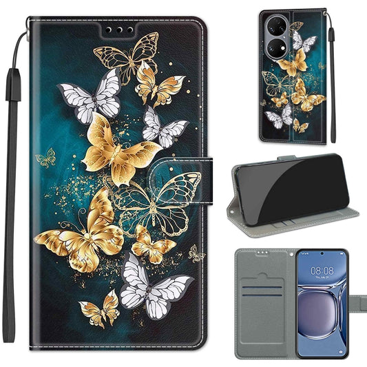 Voltage Coloured Drawing Magnetic Clasp Horizontal Flip PU Leather Case with Holder & Card Slots For Huawei P50(C20 Gold Silver Flying Butterflies) - Huawei Cases by buy2fix | Online Shopping UK | buy2fix