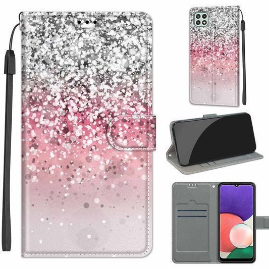 Voltage Coloured Drawing Magnetic Clasp Horizontal Flip PU Leather Case with Holder & Card Slots For Samsung Galaxy A22 5G(C13 Silver Pink Glitter) - Galaxy Phone Cases by buy2fix | Online Shopping UK | buy2fix