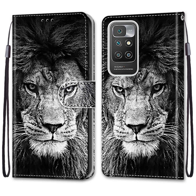 For Xiaomi Redmi 10 Coloured Drawing Cross Texture Horizontal Flip PU Leather Case with Holder & Card Slots & Wallet & Lanyard(Black White Lion Head) - Xiaomi Cases by buy2fix | Online Shopping UK | buy2fix