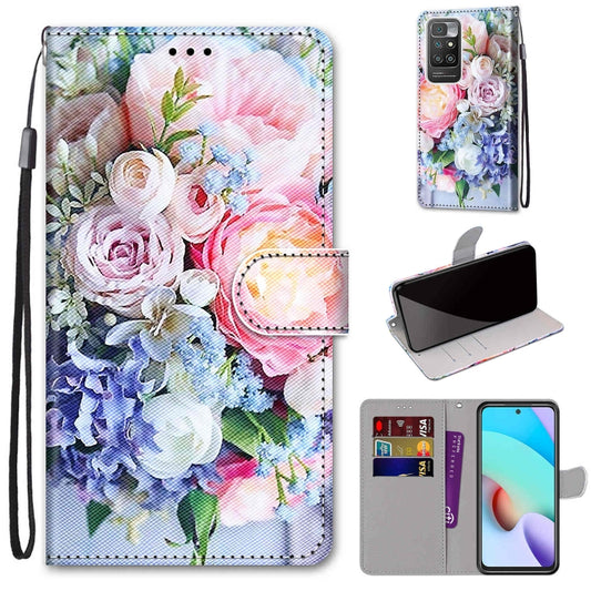 For Xiaomi Redmi 10 Coloured Drawing Cross Texture Horizontal Flip PU Leather Case with Holder & Card Slots & Wallet & Lanyard(Light Pink Bouquet) - Xiaomi Cases by buy2fix | Online Shopping UK | buy2fix