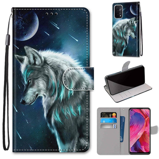 For OPPO A54 5G / A74 5G / A93 5G / A93s 5G Coloured Drawing Cross Texture Horizontal Flip PU Leather Case with Holder & Card Slots & Wallet & Lanyard(Pensive Wolf) - OPPO Cases by buy2fix | Online Shopping UK | buy2fix