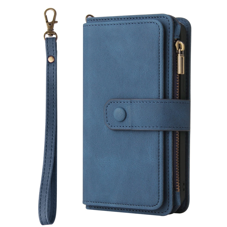 For Samsung Galaxy A52 5G / 4G Skin Feel PU + TPU Horizontal Flip Leather Case with Holder & 15 Cards Slot & Wallet & Zipper Pocket & Lanyard(Blue) - Galaxy Phone Cases by buy2fix | Online Shopping UK | buy2fix