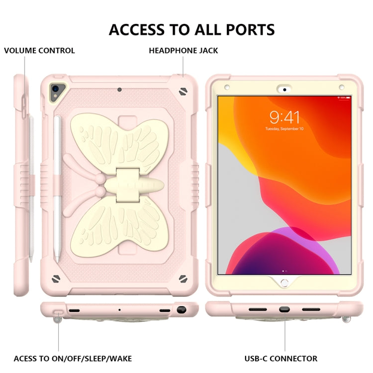 Beige PC + Silicone Anti-drop Protective Case with Butterfly Shape Holder & Pen Slot For iPad 10.2 2021 & 2020 & 2019 / Air 3 10.5 inch(Beige + Rose Pink) - iPad 10.2 Cases by buy2fix | Online Shopping UK | buy2fix