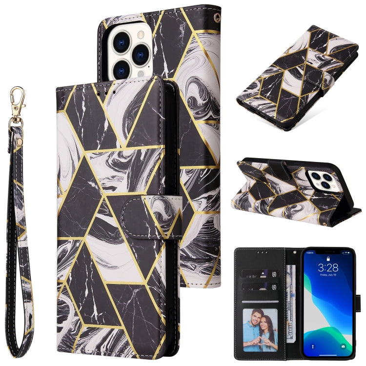 For iPhone 13 Pro Marble Bronzing Stitching Horizontal Flip PU Leather Case with Holder & Card Slots & Wallet & Photo Frame (Black) - iPhone 13 Pro Cases by buy2fix | Online Shopping UK | buy2fix